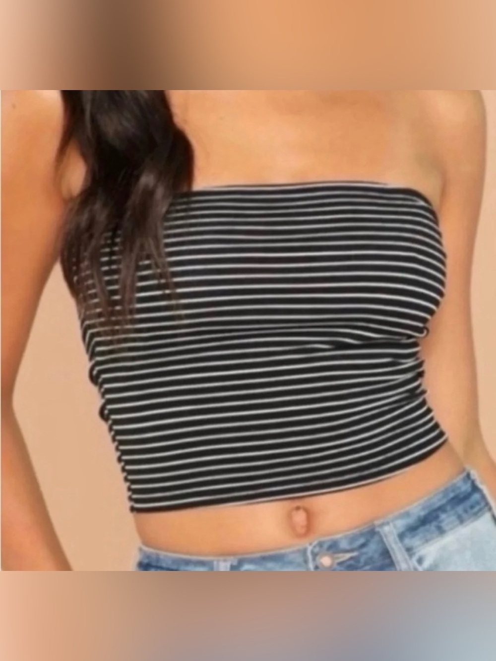 American Eagle Outfitters Black & White Striped Strapless Tube Top